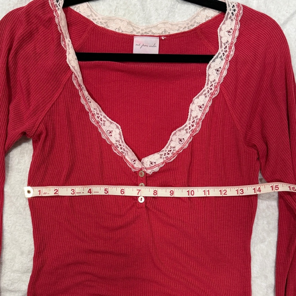 Urban Outfitters Rose Lace-Trim Long Sleeve Top - Picture 5 of 6